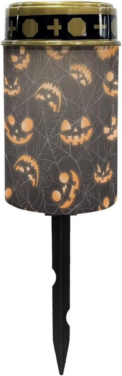 Poceacles Solar Lights - Cemetery Solar Candle Lanterns for Walkway, Landscape Lighting - Waterproof, Halloween Decorations, Pumpkin Spider Web Print