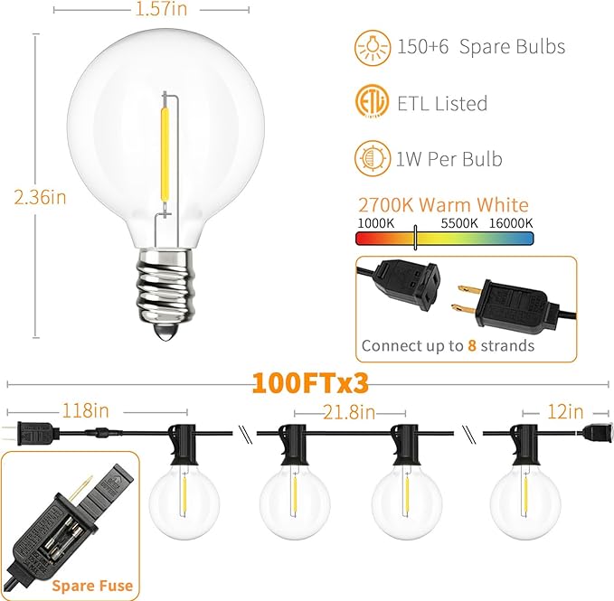 Svater Outdoor String Lights 500 FT, Patio Lights for Outside with Plastic LED Bulbs, Waterproof Commercial Grade | Lumora