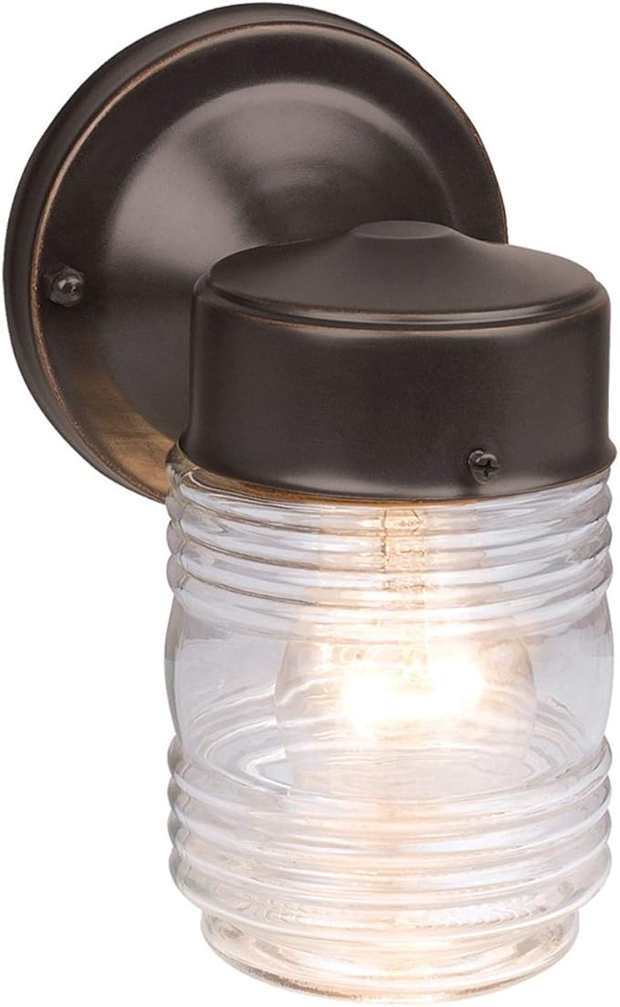 Design House 587311 Jelly Jar Classic 1-Light 2-Pack Indoor/Outdoor Wall Light with Clear Ribbed Glass for Entryway Porch Patio, Oil Rubbed Bronze