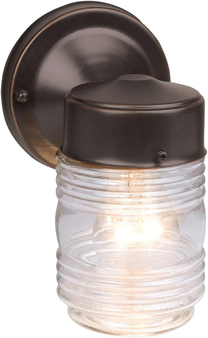 Design House 587311 Jelly Jar Classic 1-Light 2-Pack Indoor/Outdoor Wall Light with Clear Ribbed Glass for Entryway Porch Patio, Oil Rubbed Bronze