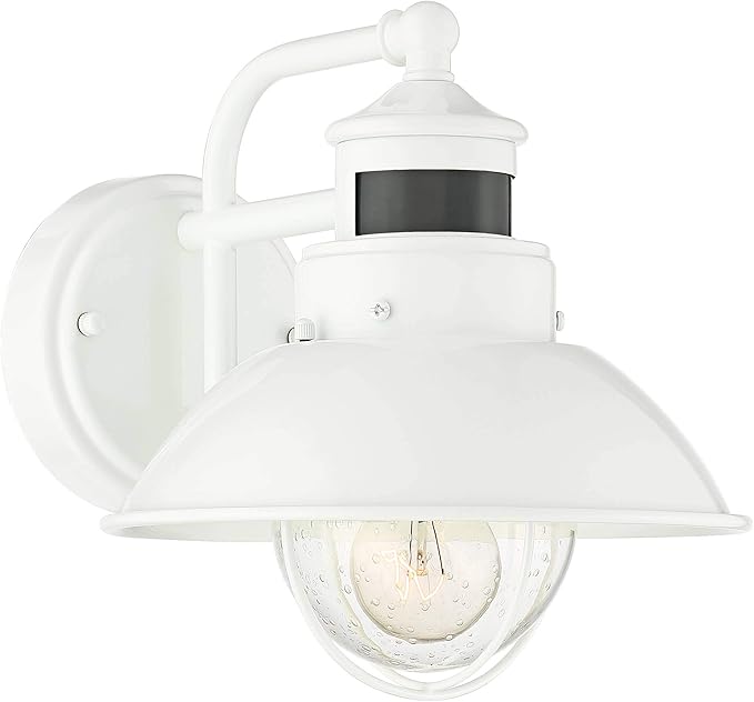 John Timberland Oberlin Rustic Industrial Farmhouse Outdoor Barn Light Fixture White Dusk to Dawn Motion Sensor 9" | Lumora
