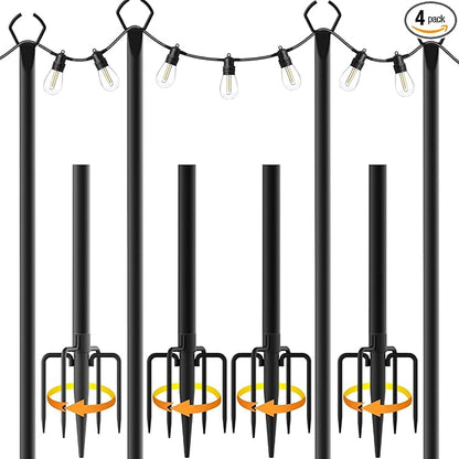 4 Pack String Light Poles,10 Ft Light Poles for Outside String Lights,Outdoor Lights Pole with Fork,Metal Poles Stand for Patio Deck Backyard
