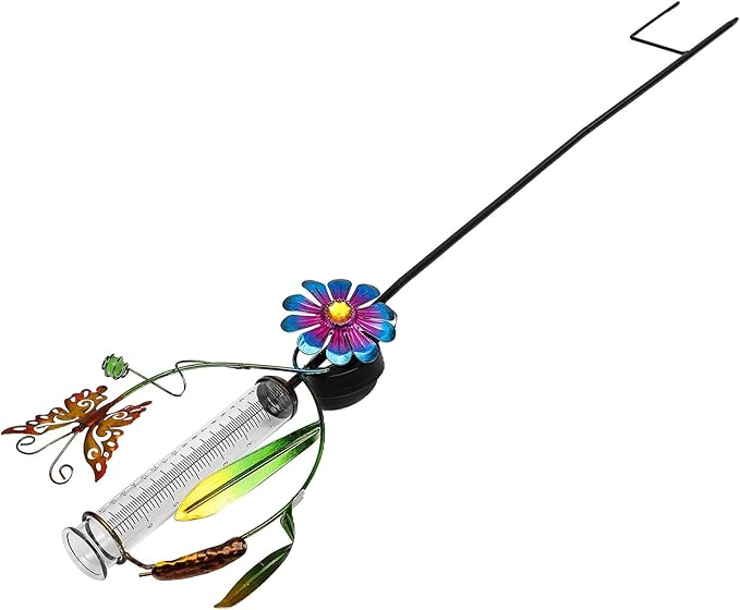 HOMSFOU Solar Powered Garden Path Lights with Butterfly Windmill Rain Gauge, Decorative Outdoor Solar Lawn Stake Lights for Yard and Patio