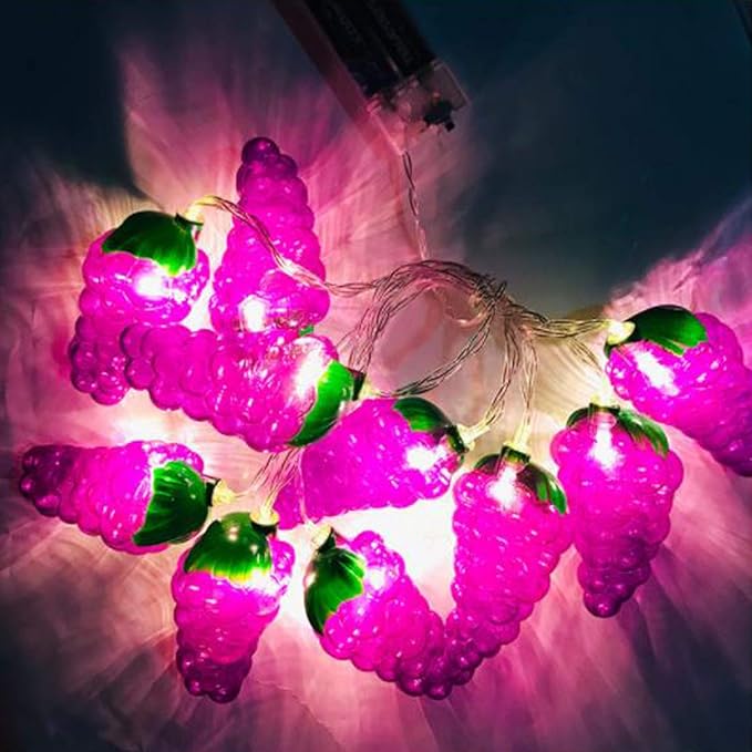 Fruit String Lights Battery Powered Indoor Outdoor Lighting Lamp Strawberry/Grape/Watermelon/Lemon/Banana for Wedding Home Birthday Garden Yard Patio Party Decorations (Grape)