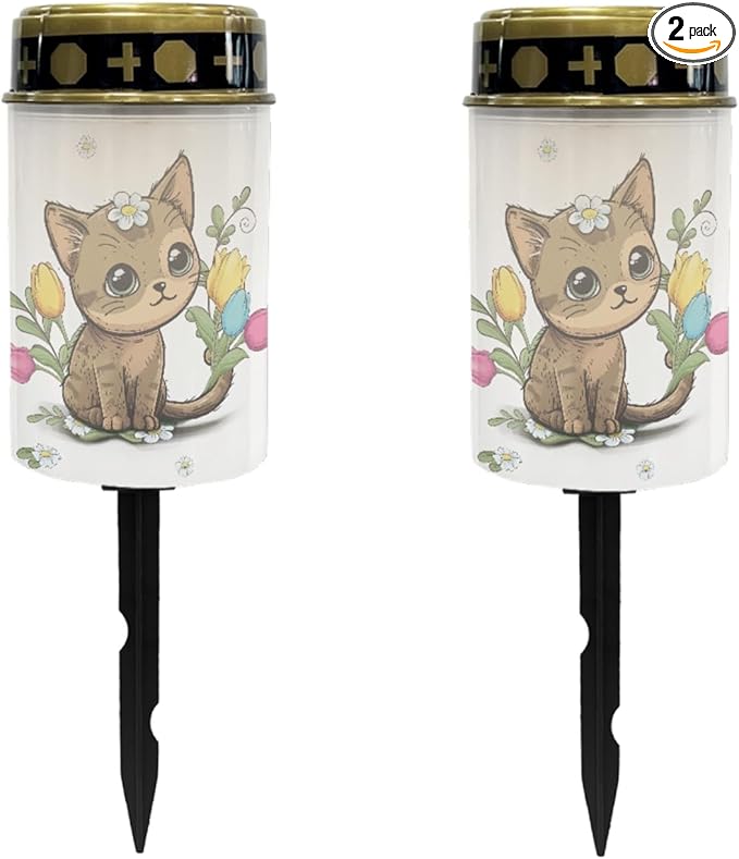 Cute Cat Outdoor Stake Lights Solar Warm White Lights for Yard Patio Waterproof Pathway Lights Flameless Garden Lights for Party Home Landscape Lighting