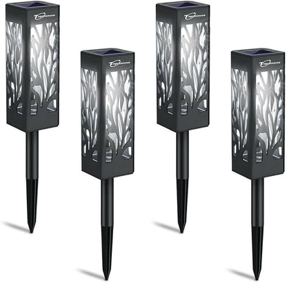 ele ELEOPTION Pack of 4 Warm White Color Solar Pathway Light Floor Lamps Waterproof Garden Walkway Patio Decor LED Landscape Lights Auto On/Off