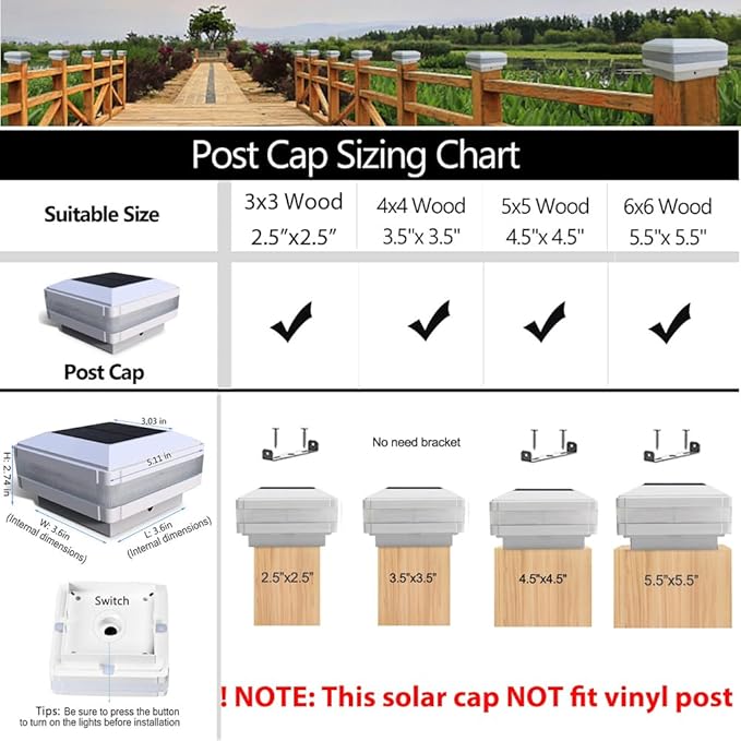 Sumaote Solar Post Cap Light for 4x4 Wooden Post, 52 LEDs 160 Lumen Outdoor Deck Lights IP65 Waterproof, 6000K | Lumora