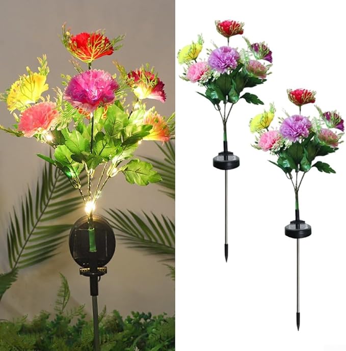 2 Pack Solar Garden Lights IP65 Waterproof LED Stakes 70cm Outdoor Decorative Lighting for Patio Path Lawn Balcony Fence(Color)