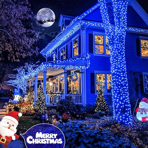 JMEXSUSS 66ft 200 LED Blue Christmas Lights Outdoor Plug in