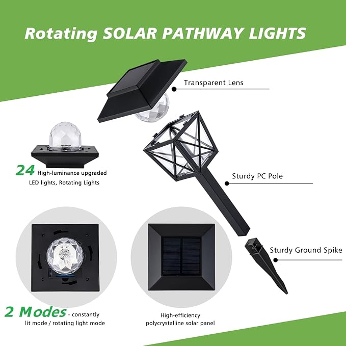 EXCMARK 6 Pack Large Rotating Solar Lights Outdoor Waterproof 2 Modes Twinkling Decorative Lights for Garden Yard Pathway Walkway Decorations Landscape Lighting. (Set of 6)