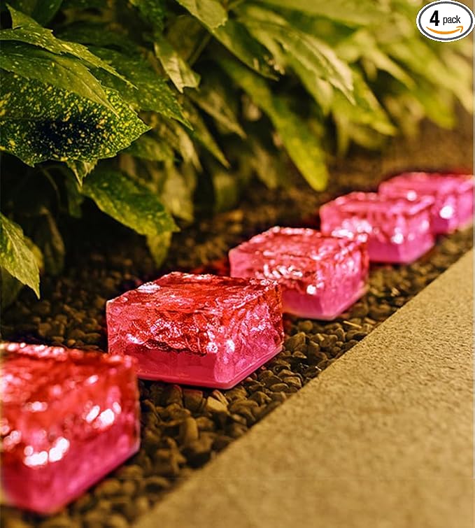 Outdoor 4 Pack Ice Cube Bricks Rocks Lights Solar Powered LED In Ground Pathways Patio Yard Garden Glow Lights Decor | Lumora