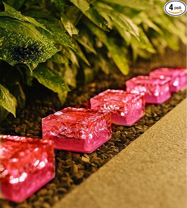 Outdoor 4 Pack Ice Cube Bricks Rocks Lights Solar Powered LED In Ground Pathways Patio Yard Garden Glow Lights Decor | Lumora