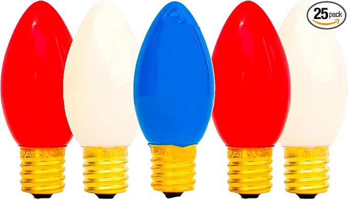 EST. LEE DISPLAY L D 1902 Indoor ＆ Outdoor String Light C7 Ceramic 4TH of July Steady Replacement Bulbs (Solid Red | Lumora