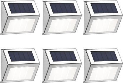 Solar Lights Outdoor Waterproof Deck Light, Solar Stair Lights Outside LED Step Lighting Stainless Steel for Paths Patio Garden Yard, Pack of 6