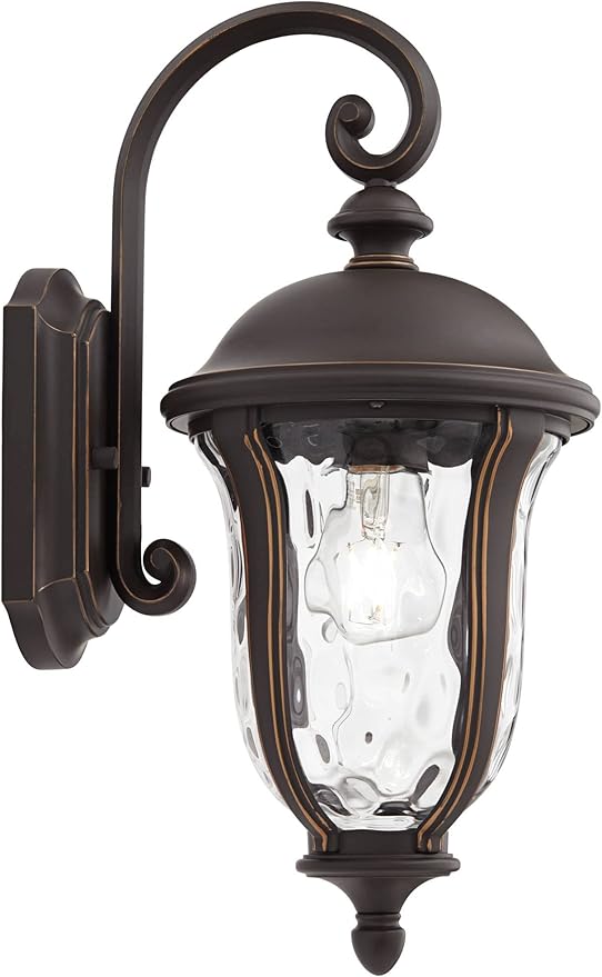John Timberland Park Sienna Vintage Outdoor Wall Light Fixture Bronze 16 3/4" Clear Hammered Glass Downbridge for Exterior House Porch Patio Outside Deck Garage Yard Front Door Garden Home