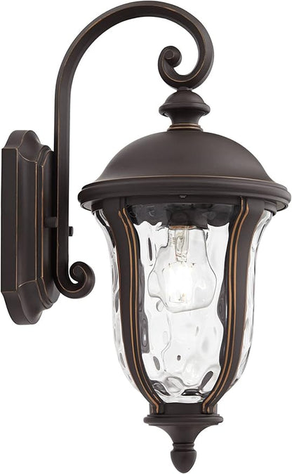 John Timberland Park Sienna Vintage Outdoor Wall Light Fixture Bronze 16 3/4" Clear Hammered Glass Downbridge for Exterior House Porch Patio Outside Deck Garage Yard Front Door Garden Home