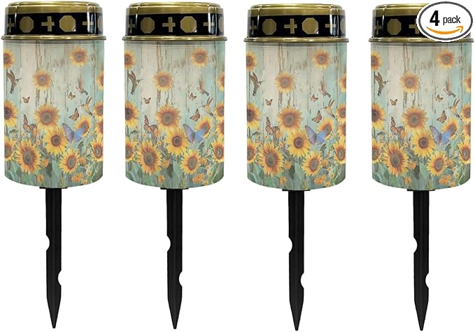 Sunflower Wood Solar Garden Lights Outdoor Decorative,Solar Pathway Lights for Yard Patio Driveway,LED Solar Lantern Landscape Lighting Waterproof Flameless Lights