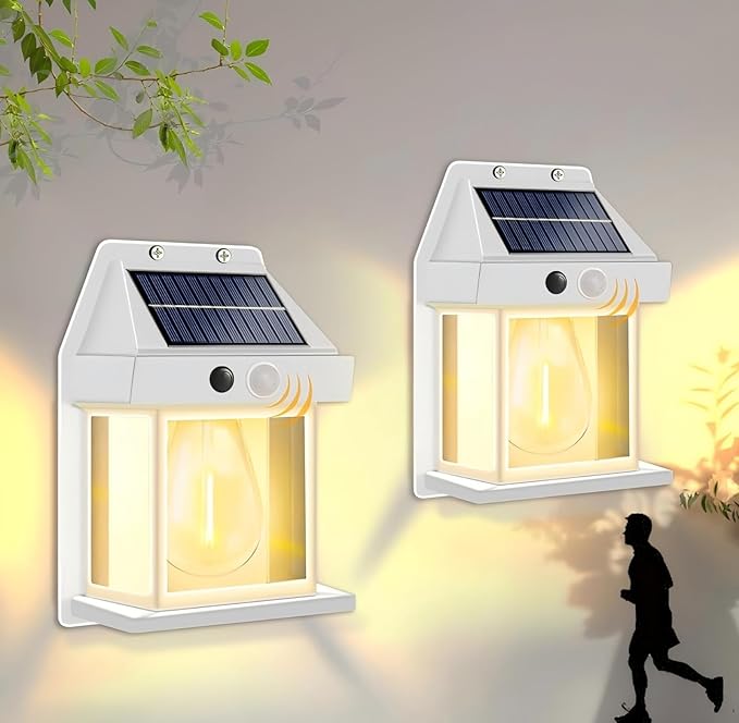 Outdoor Solar Powered Wall Sconce Lights Dawn to Dusk 8.2" H White Motion Sensor 3 Lighting Modes for Porch Garage House Patio Shed Barn Door Yard Outside Decorative Waterproof -2 Pack