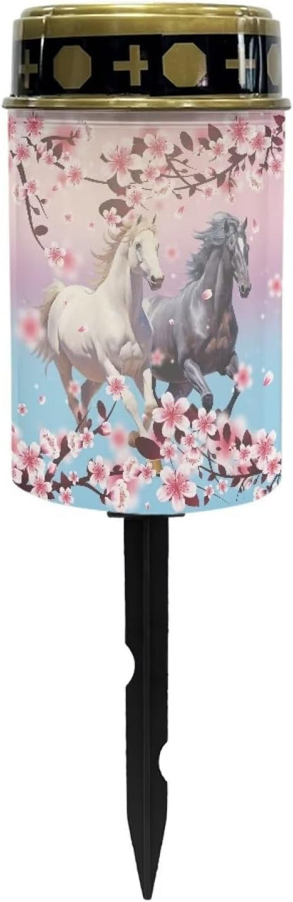 ZOUTAIRONG Cherry Horse Solar Light for Cemetery Grave 2 Pack Solar Garden Lights Garden Lights Solar Pathway Lights Outdoor Cemetery Solar Lights for Grave Solar Lights for Cemetery Gravesite