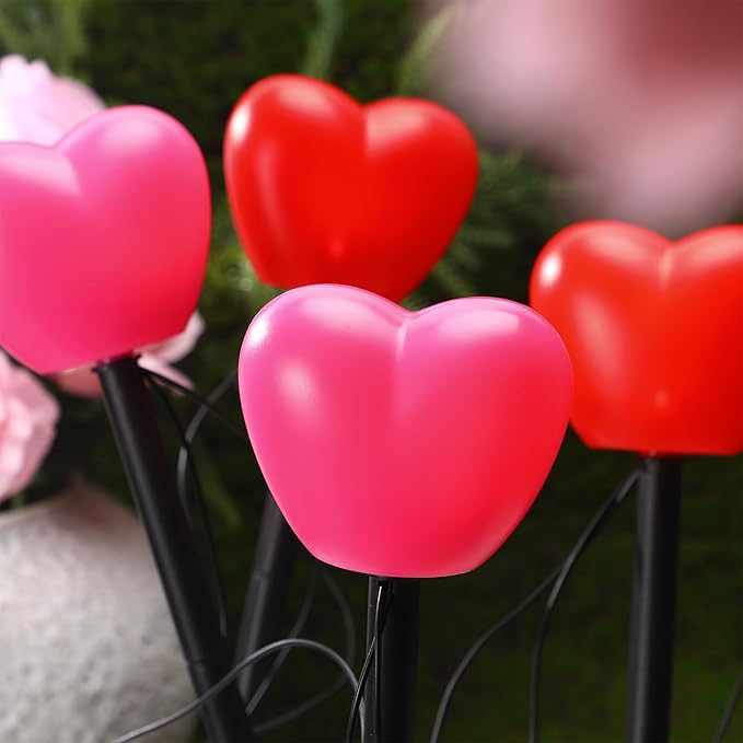 VIHOSE 12 Pack Solar Red Heart Stake Lights for Valentines Day Decor, Valentine's Day Solar Outdoor Waterproof Heart Shaped Pathway Light for Walkway Patio Garden Porch Party(Red, Pink)
