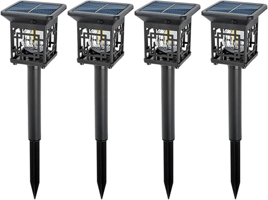 4 Pcs Waterproof Solar Pathway Lights, Easy Install, For Garden, Warm White Tungsten Filament, Auto On/Off Outdoor Landscape Lighting