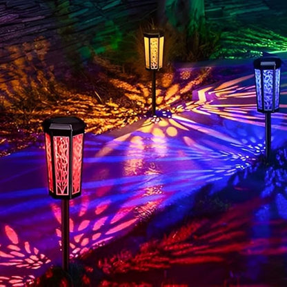 Solar Pathway Lights Outdoor, Waterproof Color Changing LED Solar Garden Lights with Warm White & RGB Modes, Auto On/Off Landscape Decor for Yard, Lawn, Walkway, Patio