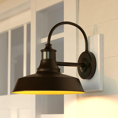 VAXCEL Dorado Outdoor Steel Wall Light with Motion Sensor, 12" W x 12.25" H Rustic Farmhouse Gooseneck Wall Sconce for Porch, Patio, Deck, or Front Door, Bronze