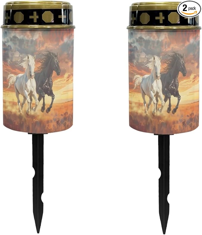 Running Horse Solar Lights Outdoor Solar Stake Lights Solar Walkway Lights,Outdoor Solar Garden Lights Powesed LED Lantern Solar String Lights for Outside Spotlight-Warm White