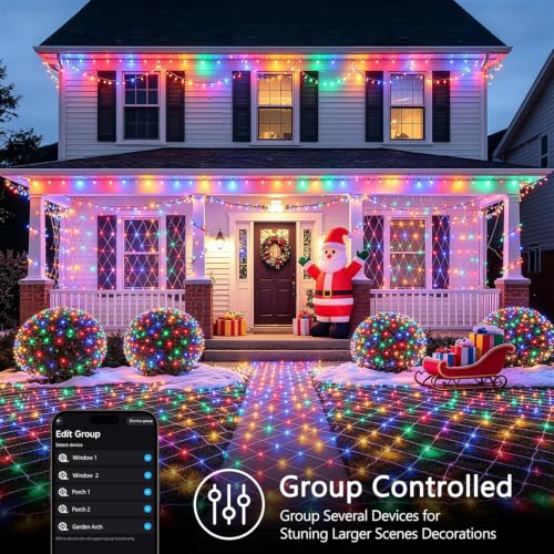 JMEXUSSS 200 LED RGB Christmas Net Lights Outdoor, Plug in, Color Changing