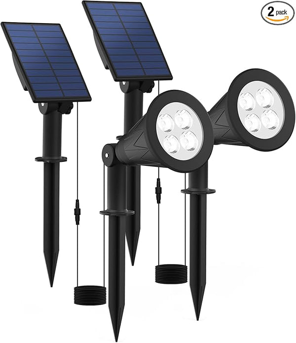 T-SUNUS Christmas Solar Powered LED Spot Light White 6000K, Separated Panel with 9.8ft Cable IP65 Waterproof | Lumora