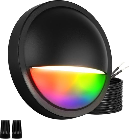 Outdoor RGB Fence Post Lights Wired, 3W 12V Wired LED RGB Color Changing Low Voltage Landscape Lighting for Outdoor Deck Fence Post Stair Step Railing, IP65 Waterproof, ETL, Black, 1PK