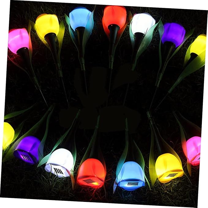 BESPORTBLE 7pcs Tulips Shape Garden Solar Lanterns for Pathway Yard Driveway Outdoor Lighting Weatherproof Solar Ground Lights Random Color