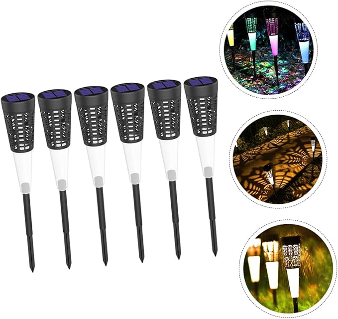 TOYANDONA 6pcs Solar Powered Outdoor Garden Lights Pathway Lawn Courtyard Decoration Lamps with Warm and Colorful Light for Patio Landscape Lighting