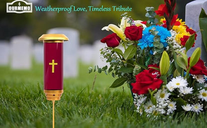 Solar Lights for Cemetery Graves - Solar Powered Memorial Light with Red Globe - Shatter-Resistant & Waterproof - Automatic Dusk to Dawn LED - Grave Decorations,Red Glow for Remembrance