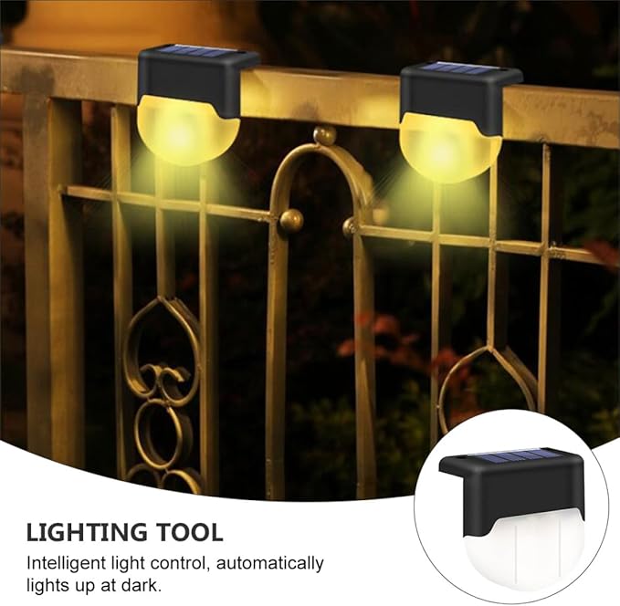 Sewroro 4pcs Solar Outdoor Step Lights, Waterproof LED Stair Lamps with Warm White Glow, Black Solar Pathway Lighting for Garden, Deck, and Yard Staircase Decoration
