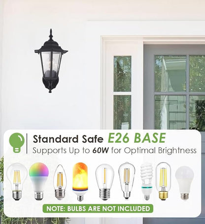 GRUENLICH Outdoor Wall Lantern, Wall Sconce as Porch Lighting Fixture with E26 Medium Base, Aluminum Housing Plus Glass, Water-Proof, Bulb Not Included, Black Finish, 1 Pack