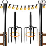 2 Pack String Light Poles for Outside, Thickened Metal Lights Hanger Pole Outdoor with Fork, Lighting Hanging Post | Lumora