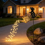 Outdoor Solar Dog Garden Decorative,Solar Watering Can with Light, Featuring Metal Dog Statue Silhouette Stake, Day | Lumora