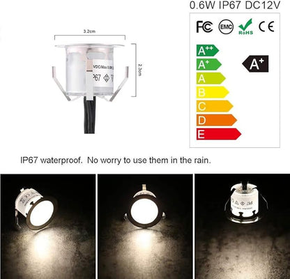 Lixada Recessed LED Deck Light Kit In Ground Outdoor Landscape Light IP67 Waterproof Low Voltage for Outdoor Yard Garden Steps Stair Patio Floor Pool Deck Kitchen Decoration-10 Pack-Warm White