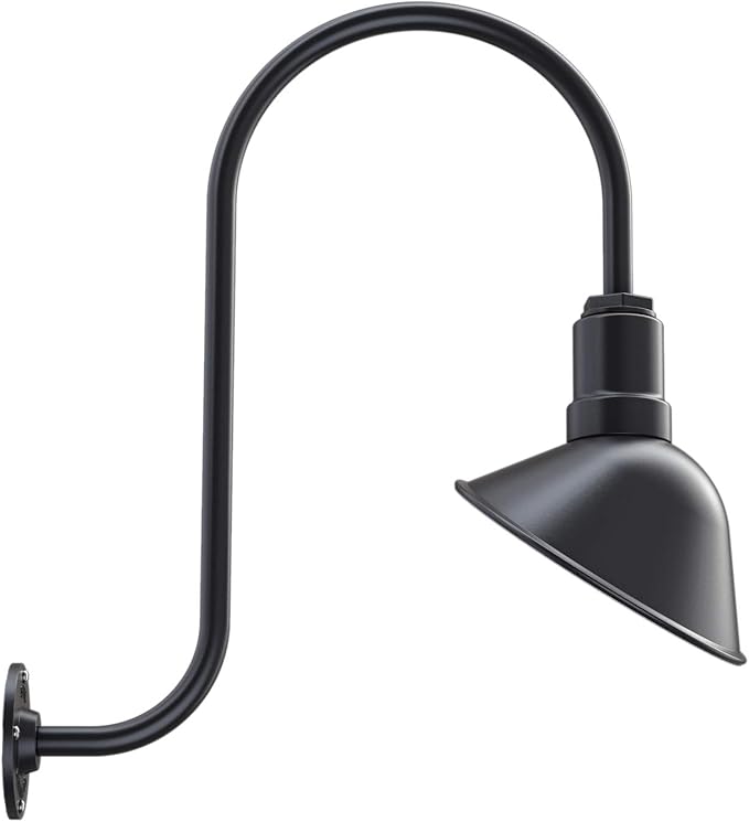 Steel Lighting Co. Venice Store Sign Light | for Outdoor Restaurant Accent Wall | 9 inch Dome | Upslope Gooseneck | Made in America | Matte Black Exterior/White Interior