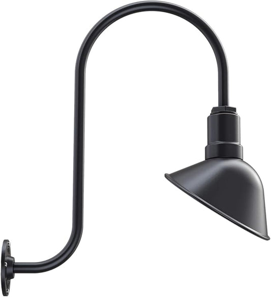 Steel Lighting Co. Venice Store Sign Light | for Outdoor Restaurant Accent Wall | 9 inch Dome | Upslope Gooseneck | Made in America | Matte Black Exterior/White Interior