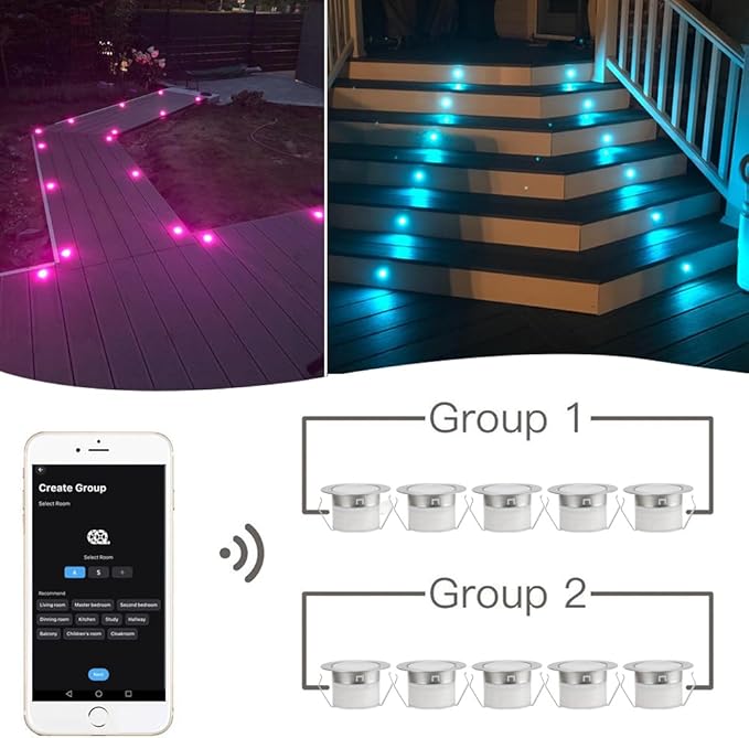 Smart WiFi LED Deck Lights 30 Pack, APP Control RGB Outdoor Lighting for Patio Deck Steps Landscape, Φ1.22" Low Voltage 12V Recessed Deck Lights Waterproof IP67, Work with Alexa Google Home, Timer