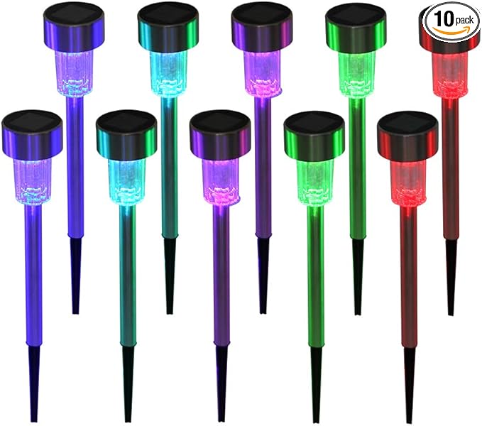 10 Pcs Outdoor Solar Pathway Lights,Stainless Steel LED Landscape Lighting,Outdoor Waterproof Solar Garden | Lumora