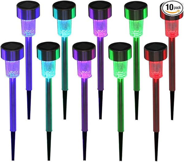 10 Pcs Outdoor Solar Pathway Lights,Stainless Steel LED Landscape Lighting,Outdoor Waterproof Solar Garden | Lumora