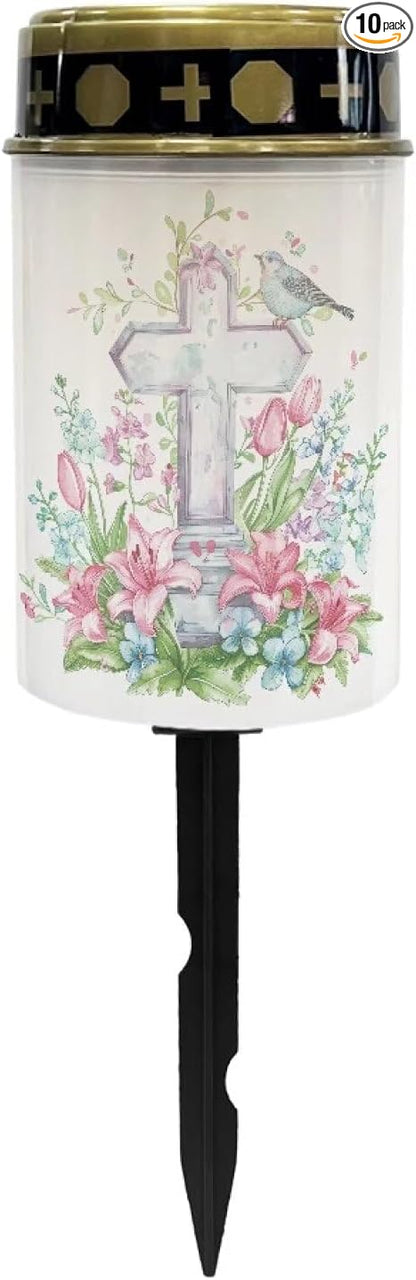 Cross Dove of Peace Outdoor Lights Solar Powered Waterproof Solar Memorial Lights for Graves Multipurpose Flameless Candle for Cemetery Garden Backyard Decorative Memorial Lights