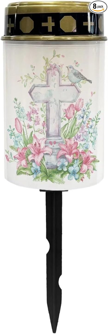 Cross Dove of Peace Outdoor Lights Solar Powered Waterproof Solar Memorial Lights for Graves Multipurpose Flameless Candle for Cemetery Garden Backyard Decorative Memorial Lights