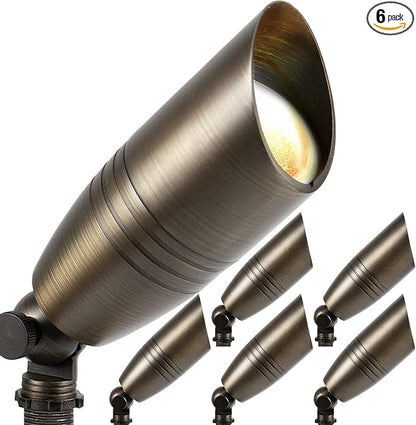 H&A Solid Brass Landscape Spotlight Outdoor Led Landscape Lights 12V Low Voltage with Ground Spike for Outdoor (6 Packs)