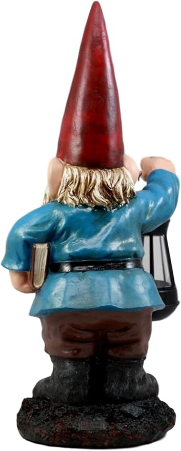 Ebros Gift Whimsical Enchanter Gnome Holding Book of Spells Statue 17.25" H Solar Path LED Light Garden Greeter Figurine Home Decorative Patio Figurine Courtesy Light