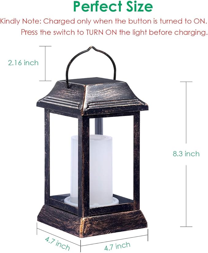 TomCare Solar Lights Metal Flickering Flame Solar Lantern Outdoor Hanging Lanterns Lighting Heavy Duty Solar Powered Waterproof LED Flame Lights for Outdoor Patio Garden, 2 Pack (Bronze)