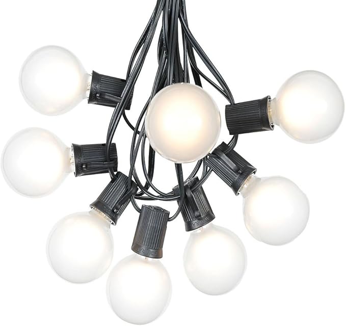 G50 Patio String Lights with 125 Frosted Globe Bulbs – Outdoor String Lights – Market Bistro Café Hanging String Lights – Patio Garden Umbrella Globe Lights - Black Wire - 100 Feet